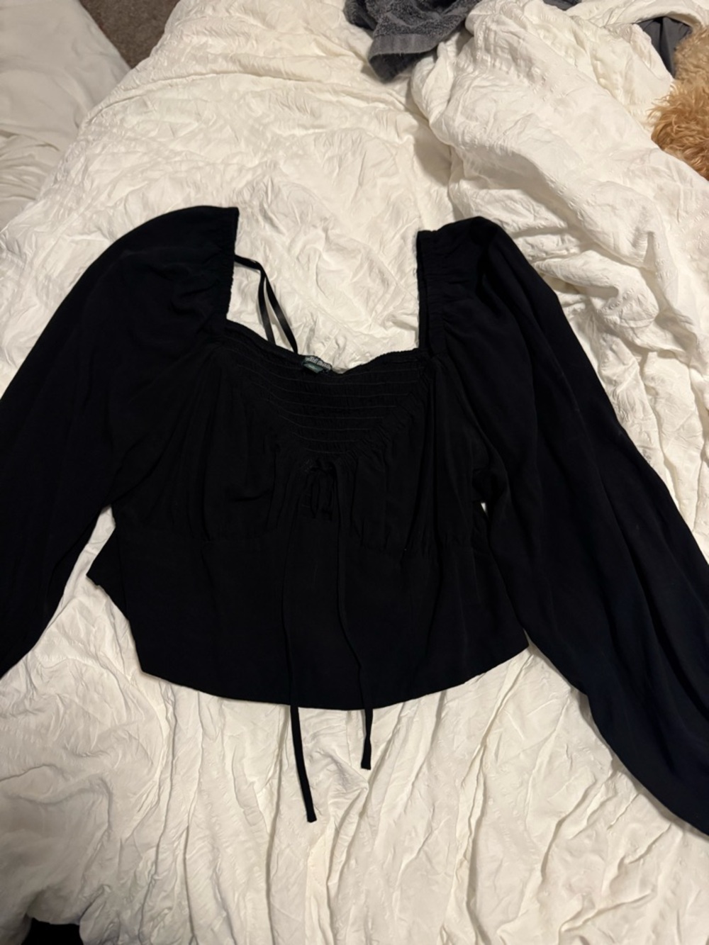 wild fable Black Smocked Square-Neck Peasant Blouse
